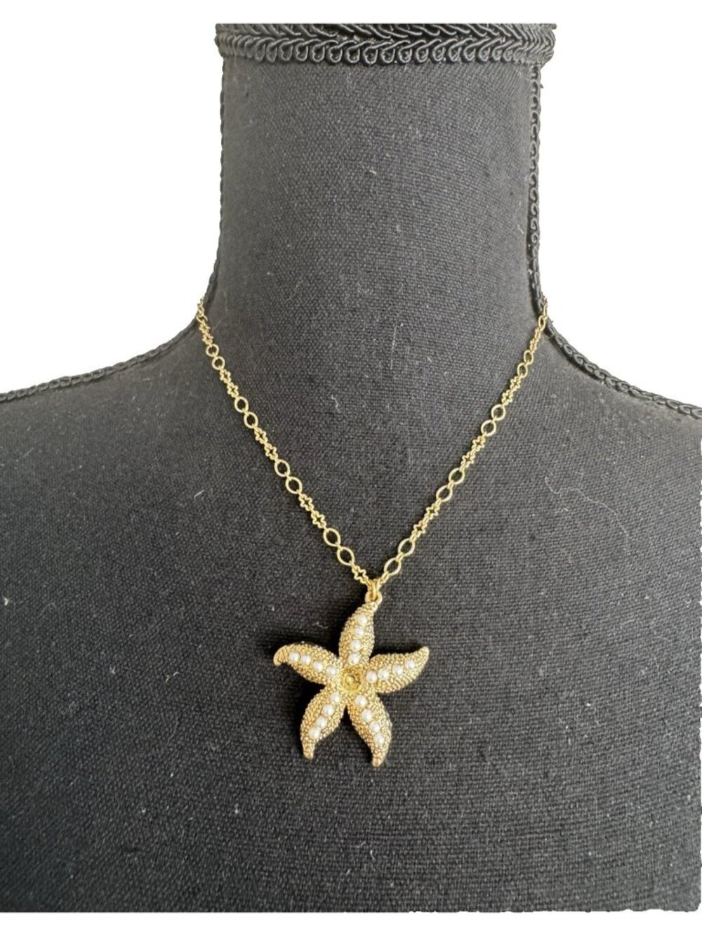 Nordstrom Sequin NYC Brand Pearl GoldTone Starfish Charm Chain Necklace 18" NEW